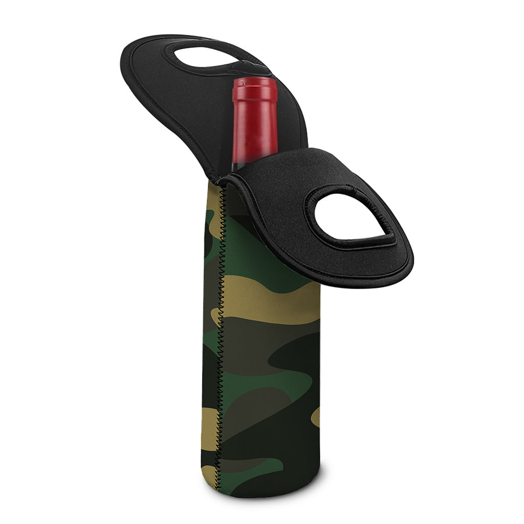 Black And Green Camouflage Print Single Neoprene Wine Tote