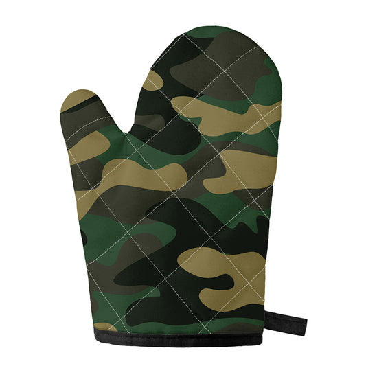Black And Green Camouflage Print Single Oven Mitt