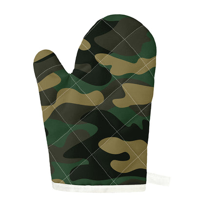 Black And Green Camouflage Print Single Oven Mitt