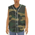 Black And Green Camouflage Print Sleeveless Baseball Jersey