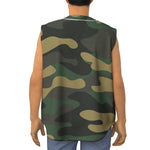 Black And Green Camouflage Print Sleeveless Baseball Jersey