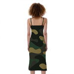 Black And Green Camouflage Print Slim Fit Midi Cami Dress