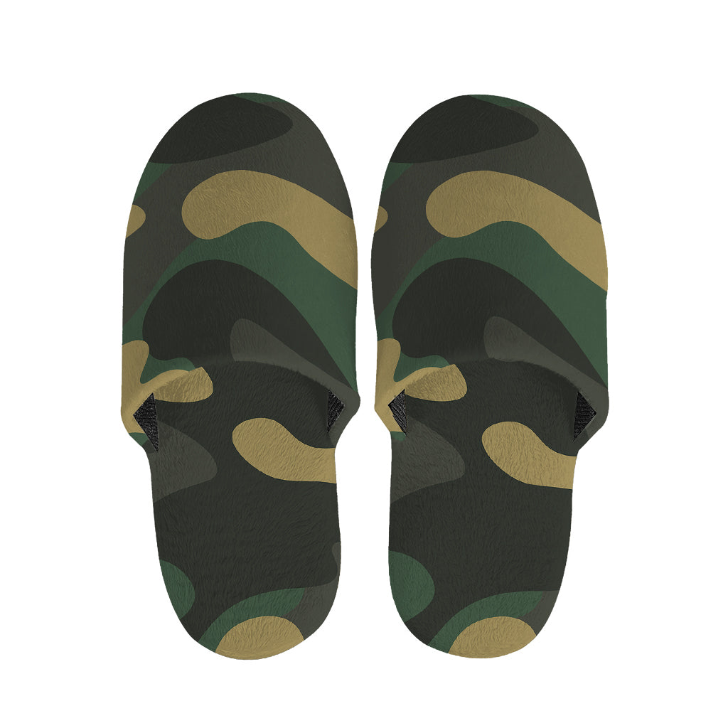 Black And Green Camouflage Print Slippers