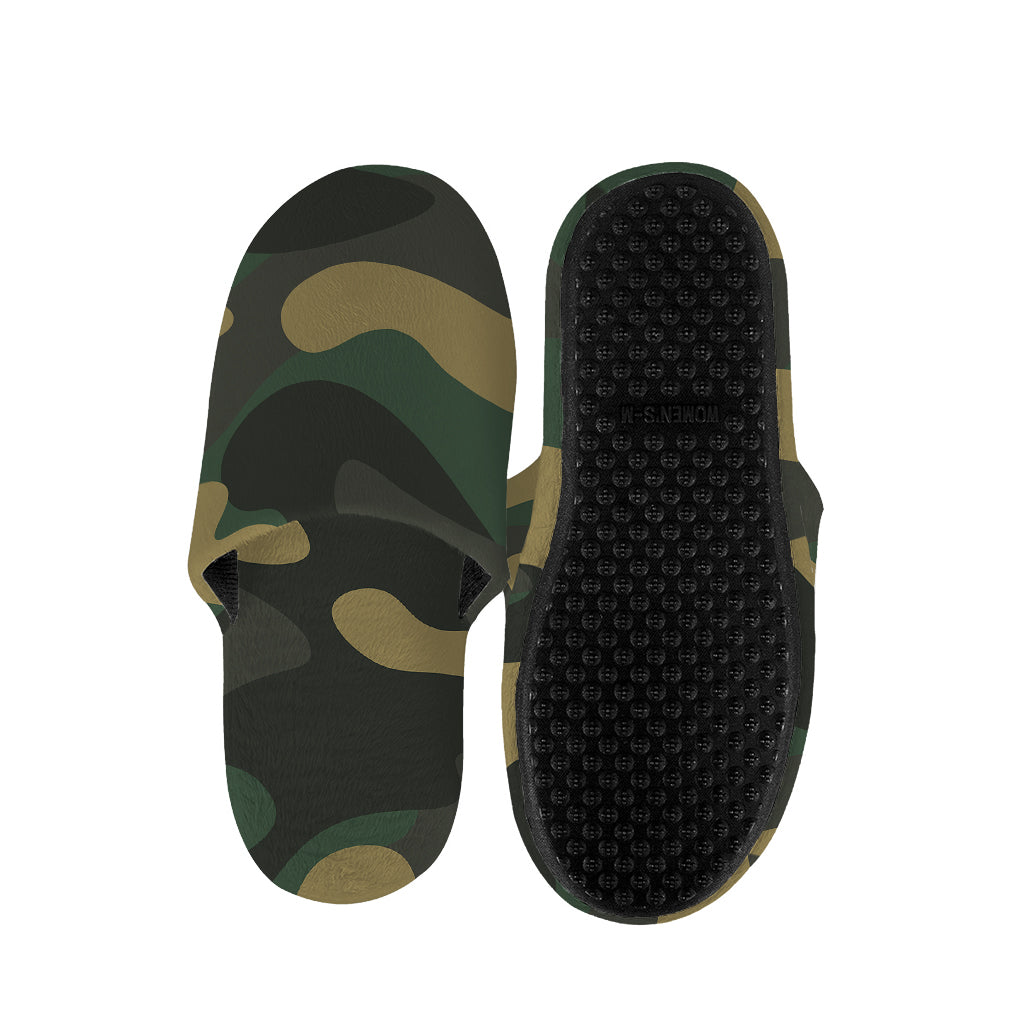 Black And Green Camouflage Print Slippers
