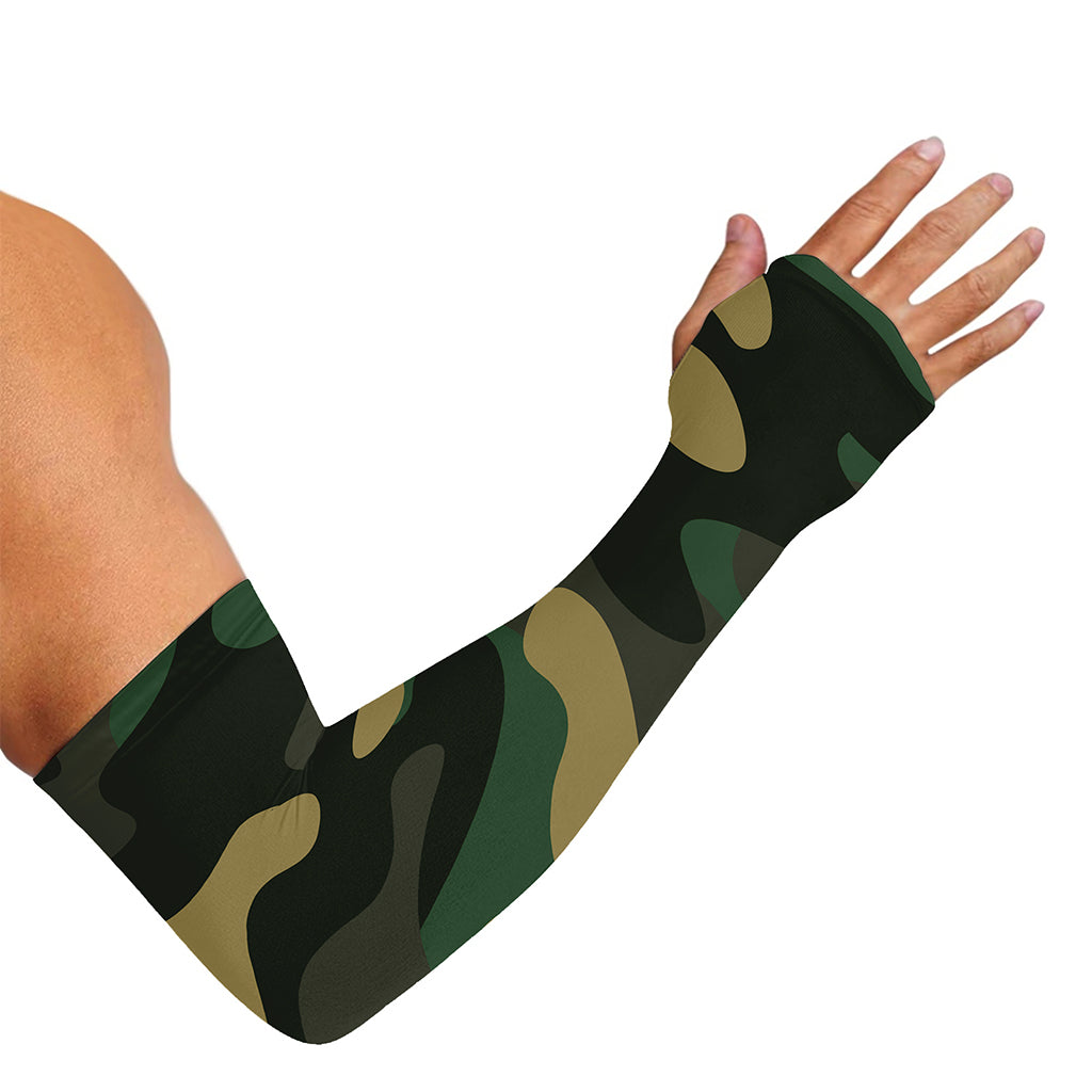 Black And Green Camouflage Print Sun Protection Arm Sleeves