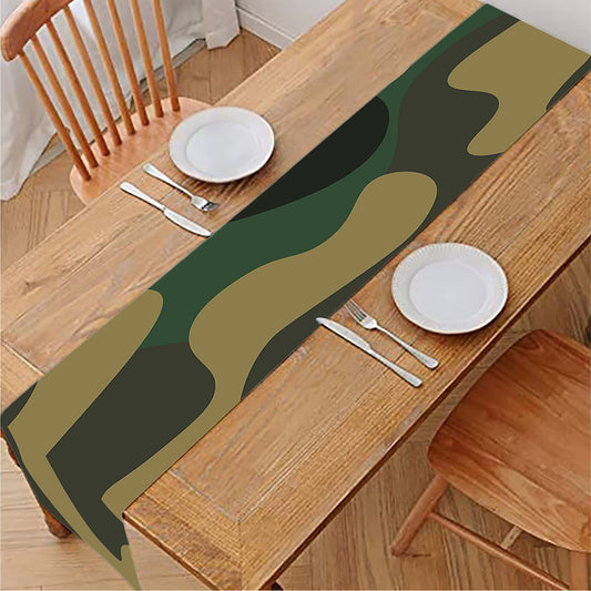 Black And Green Camouflage Print Table Runner