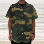 Black And Green Camouflage Print Textured Short Sleeve Shirt