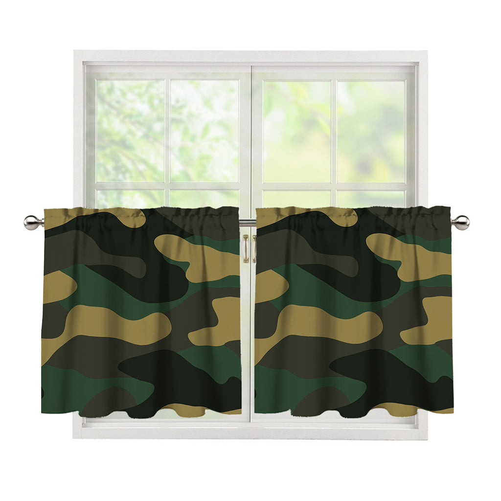 Black And Green Camouflage Print Tier Curtains