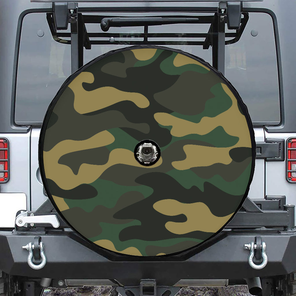 Black And Green Camouflage Print Tire Cover With Camera Hole