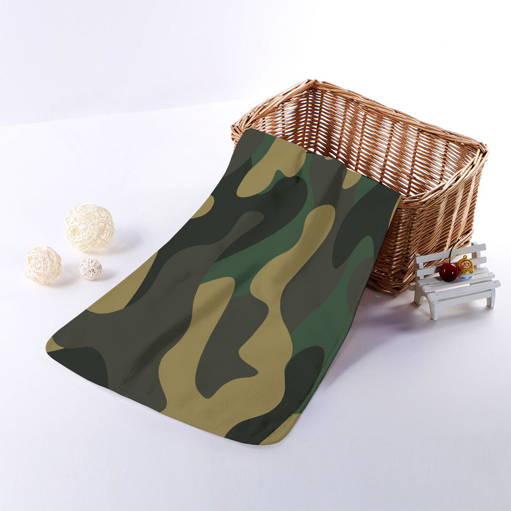 Black And Green Camouflage Print Towel