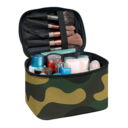Black And Green Camouflage Print Travel Makeup Bag