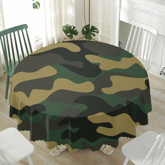 Black And Green Camouflage Print Waterproof Round Tablecloth