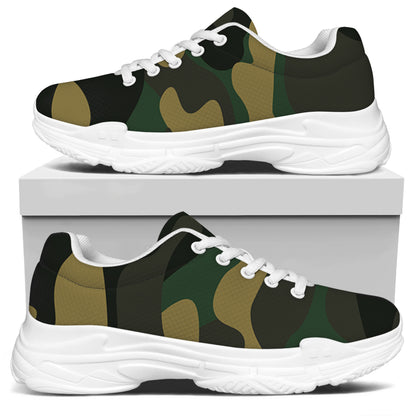 Black And Green Camouflage Print White Chunky Shoes