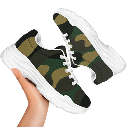 Black And Green Camouflage Print White Chunky Shoes