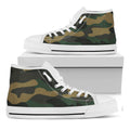 Black And Green Camouflage Print White High Top Sneakers