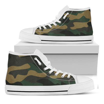Black And Green Camouflage Print White High Top Sneakers