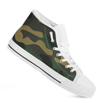 Black And Green Camouflage Print White High Top Sneakers