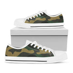 Black And Green Camouflage Print White Low Top Sneakers