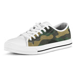Black And Green Camouflage Print White Low Top Sneakers