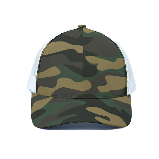 Black And Green Camouflage Print White Mesh Trucker Cap
