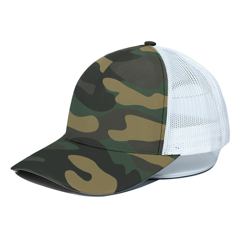 Black And Green Camouflage Print White Mesh Trucker Cap