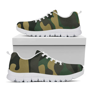 Black And Green Camouflage Print White Running Shoes