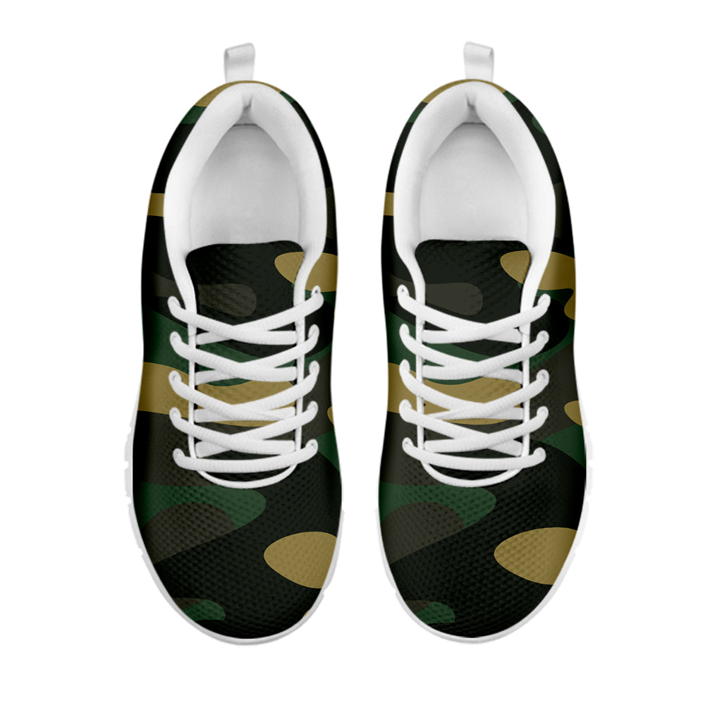 Black And Green Camouflage Print White Running Shoes