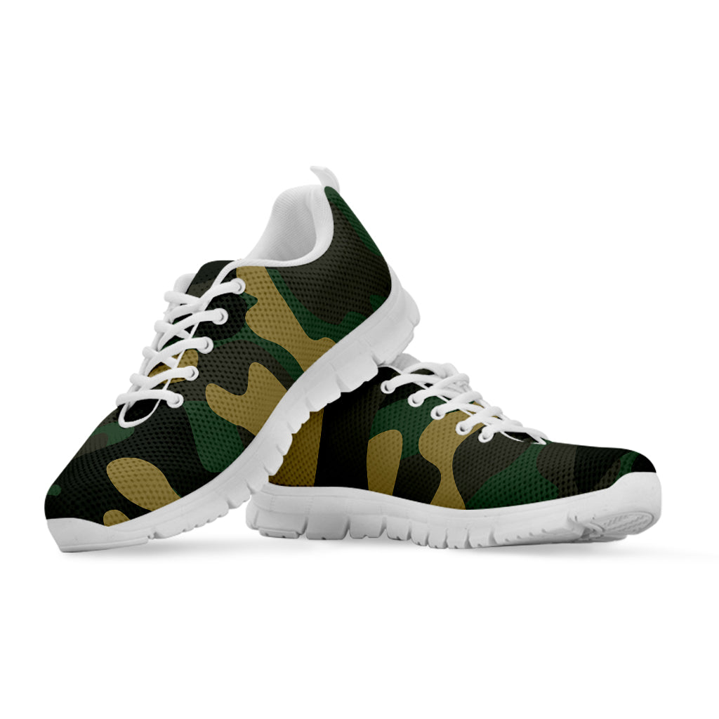 Black And Green Camouflage Print White Running Shoes