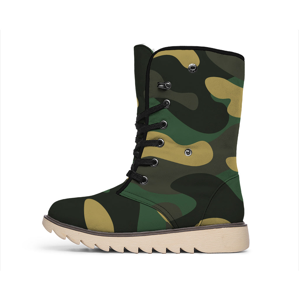 Black And Green Camouflage Print Winter Boots