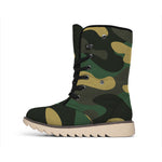 Black And Green Camouflage Print Winter Boots