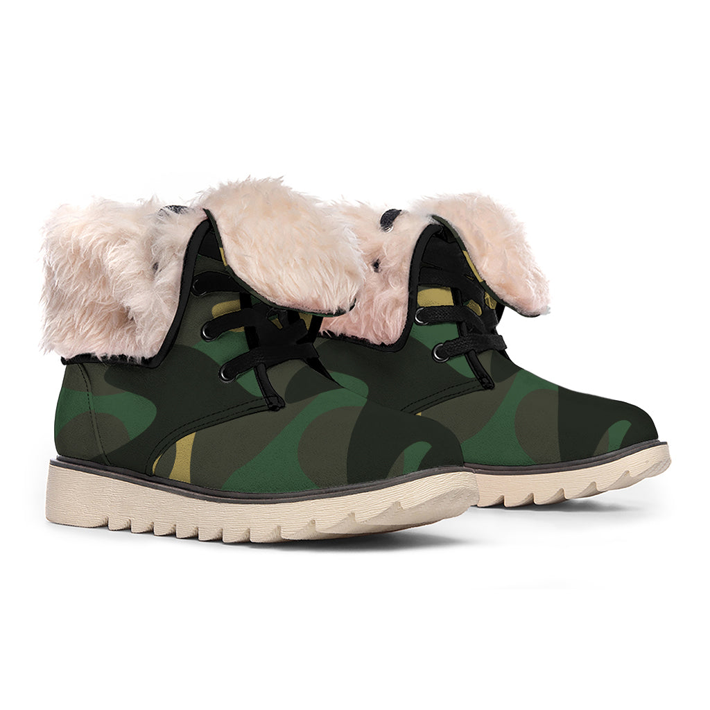 Black And Green Camouflage Print Winter Boots