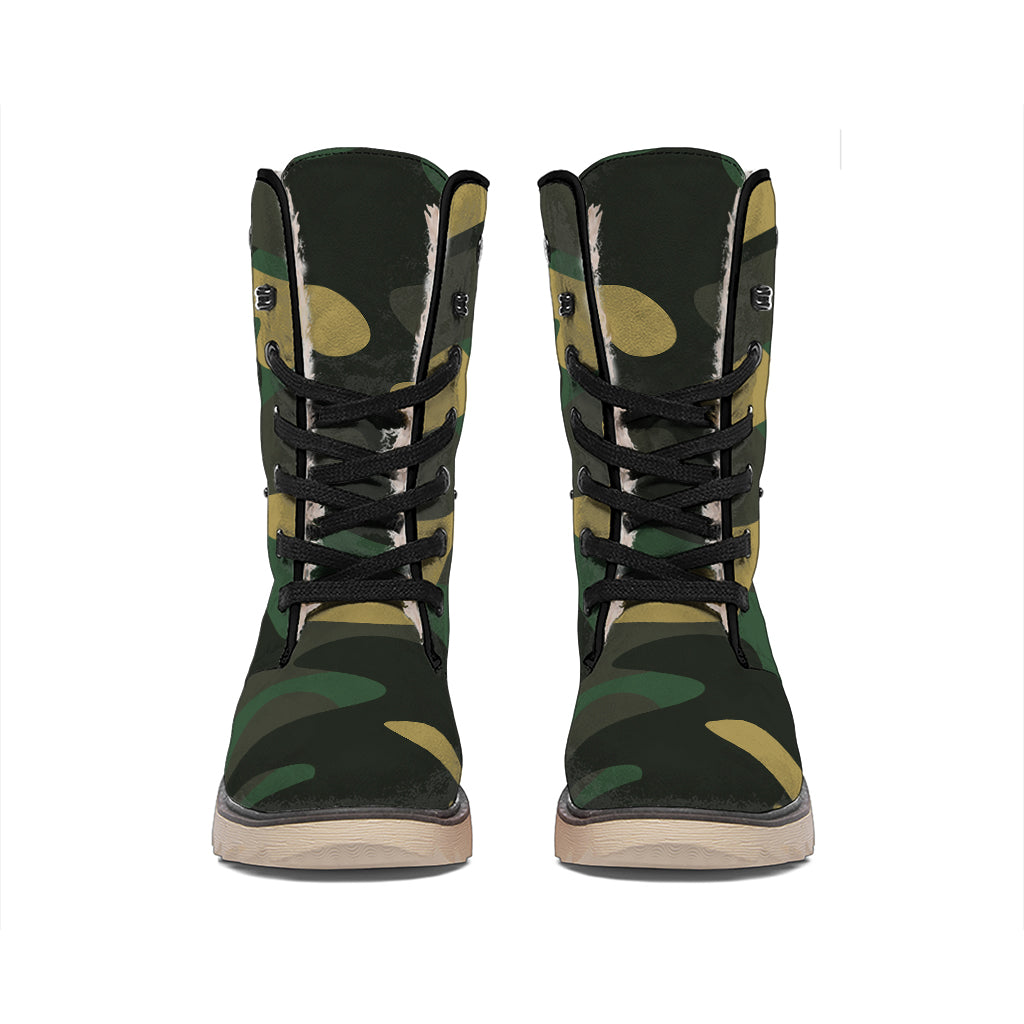 Black And Green Camouflage Print Winter Boots