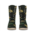 Black And Green Camouflage Print Winter Boots