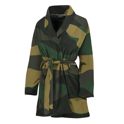 Black And Green Camouflage Print Women's Bathrobe