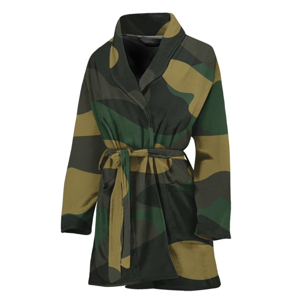 Black And Green Camouflage Print Women's Bathrobe