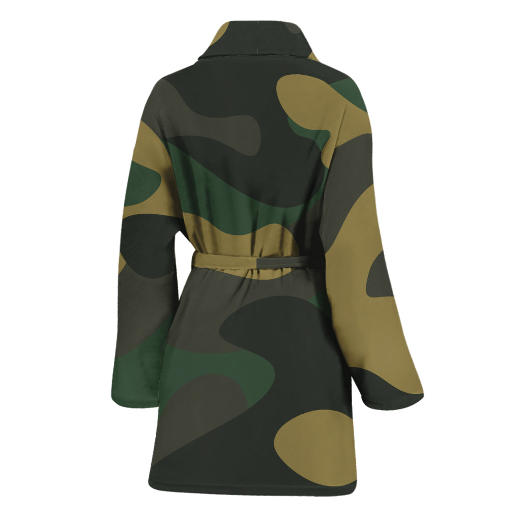 Black And Green Camouflage Print Women's Bathrobe