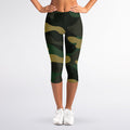 Black And Green Camouflage Print Women's Capri Leggings