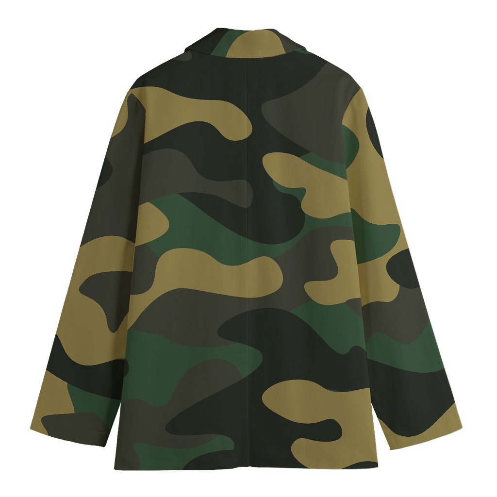Black And Green Camouflage Print Women's Cotton Blazer