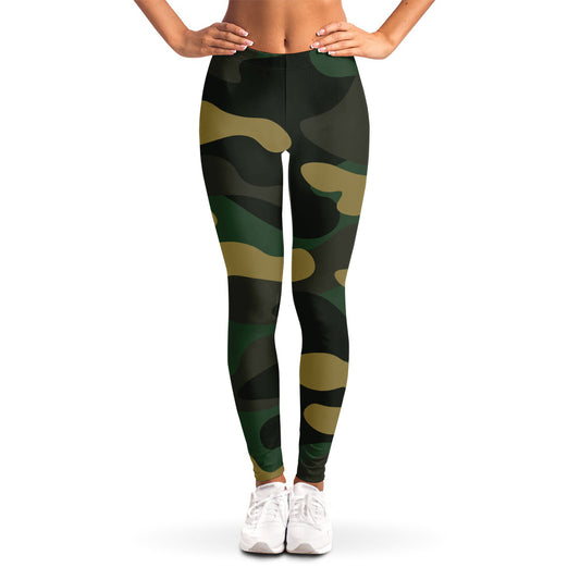Black And Green Camouflage Print Women's Leggings