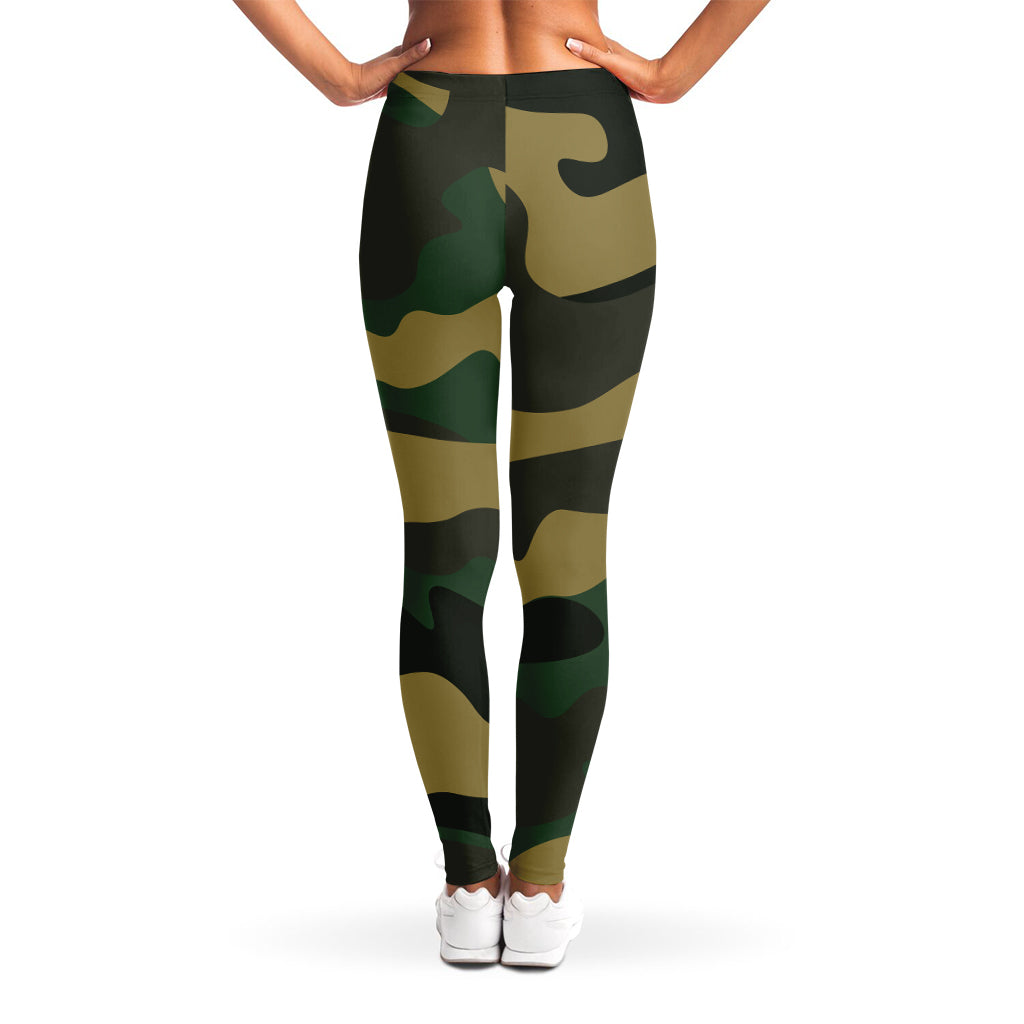 Black And Green Camouflage Print Women's Leggings