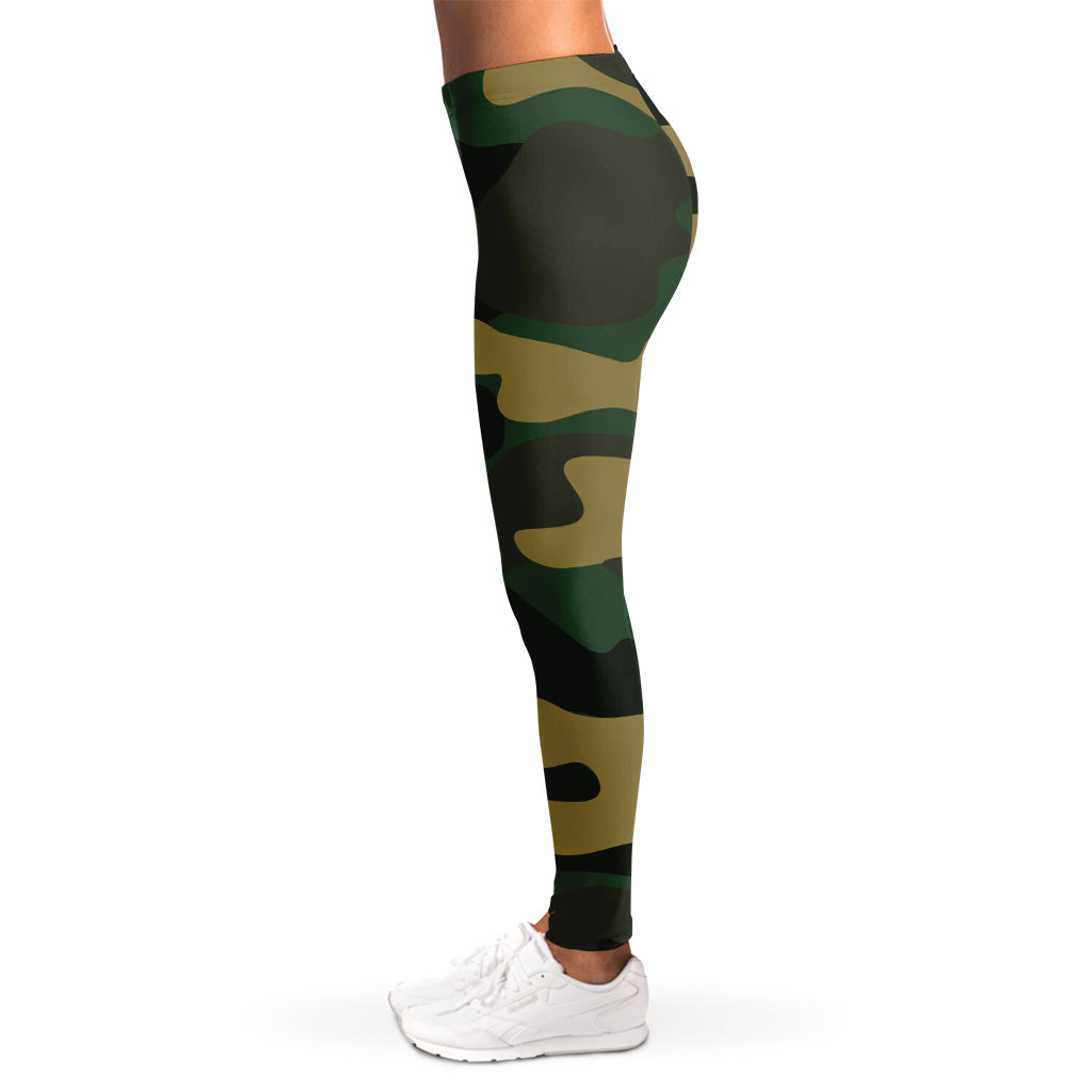 Black And Green Camouflage Print Women's Leggings