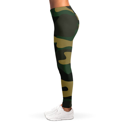 Black And Green Camouflage Print Women's Leggings