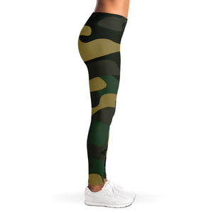 Black And Green Camouflage Print Women's Leggings