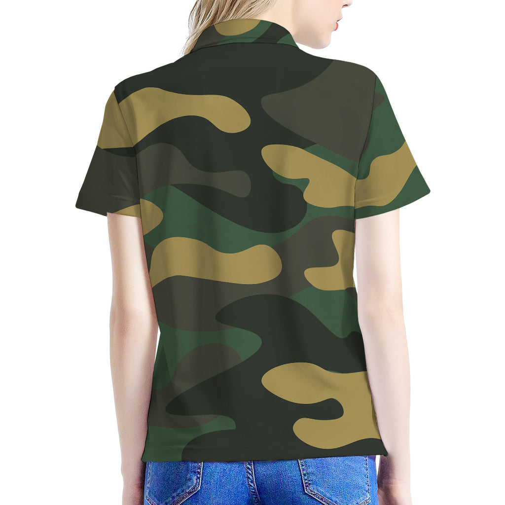 Black And Green Camouflage Print Women's Polo Shirt