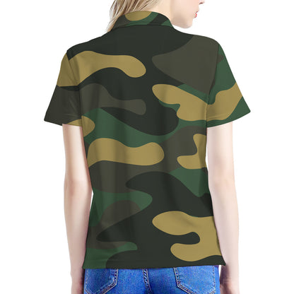 Black And Green Camouflage Print Women's Polo Shirt