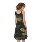Black And Green Camouflage Print Women's Sleeveless Dress