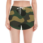 Black And Green Camouflage Print Women's Split Running Shorts