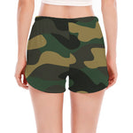 Black And Green Camouflage Print Women's Split Running Shorts
