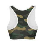Black And Green Camouflage Print Women's Sports Bra
