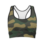 Black And Green Camouflage Print Women's Sports Bra